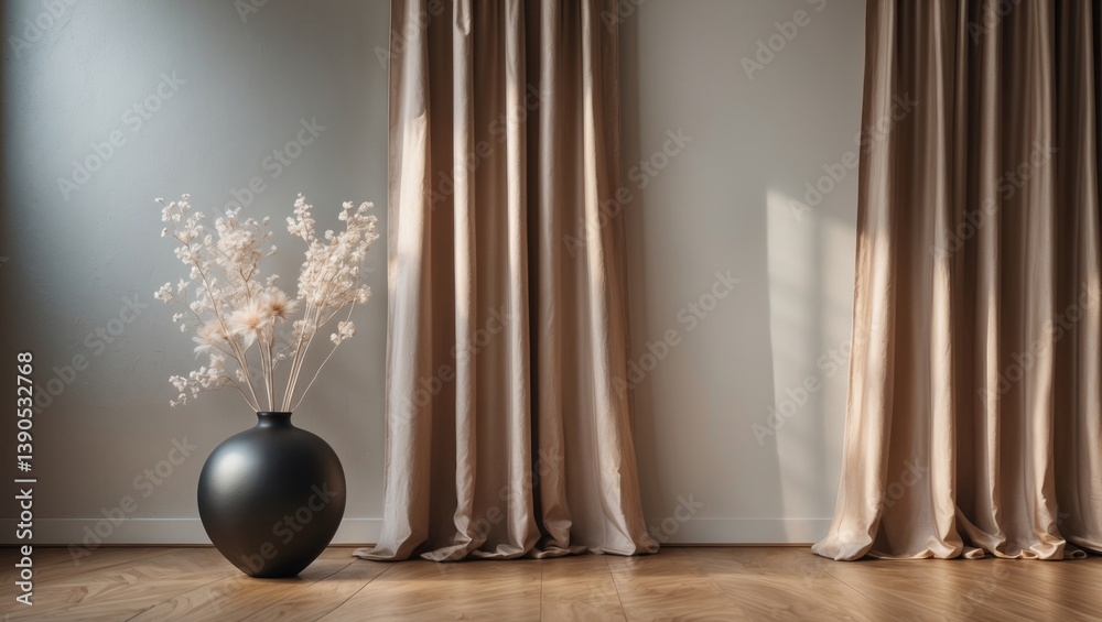 Fototapeta premium Attractive curtain designs featured in a fashionable room setting.