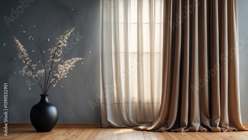 Sophisticated curtains on a window within a trendy interior.