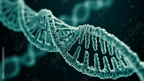 High Definition Visualization of DNA Helix Structure with Glowing Particles in a Scientific Background