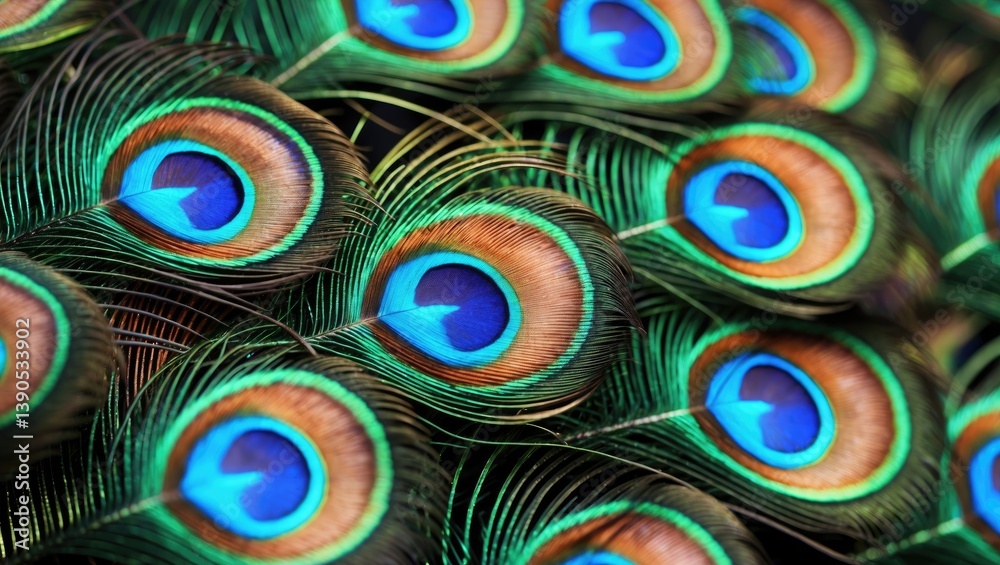 Obraz premium Abstract wallpaper showcasing beautiful peacock feathers and their eyes