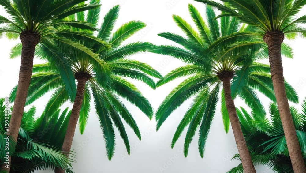 Naklejka premium Two palm trees outline a mockup on a clear background, isolated palm tree, a frame suitable for design, nature-related projects, or decorative purposes, Lush Green Fan