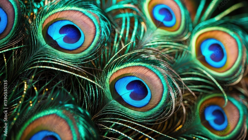 Obraz premium Background design with colorful peacock feathers and eye patterns