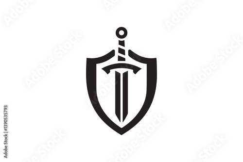 simple Shield with sward silhouette icon vector isolated in white background