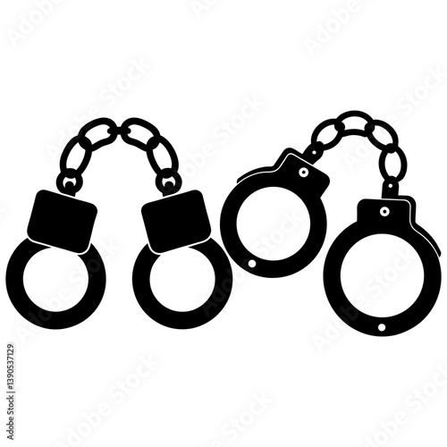 Handcuffed icons vector and Silhouette of handcuffs art collections