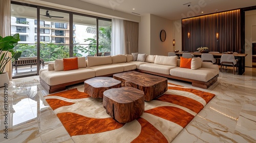 Modern luxury living room with panoramic view