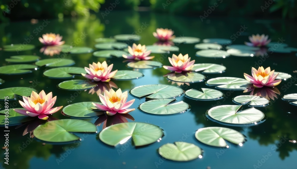 custom made wallpaper toronto digitalWater lilies form a repeating pattern across a still lake, habitat, water, environment