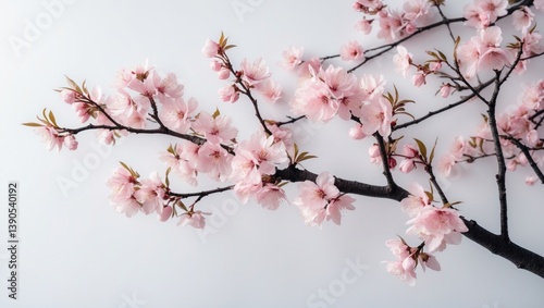 Branches featuring light pink Cherry Blossom flowers against a white background.