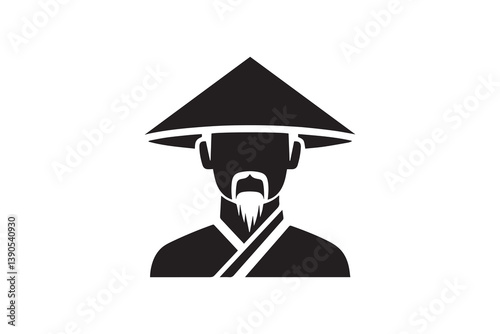 Symbol of simple Chinese man silhouette in a simple, minimalist vector on a white background