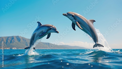 Bottle-nosed dolphin soaring through the sea photo