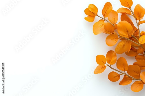 Obraz na płótnie Orange autumn leaves branch on white background, natural seasonal foliage pattern with copy space for text, isolated botanical design element. w salonie