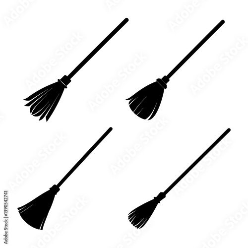 Broomstick vector and Silhouette of brooms art collections
