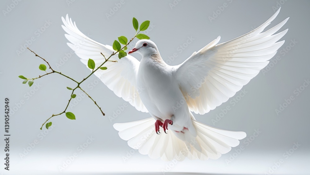 Fototapeta premium white dove soaring with an olive branch