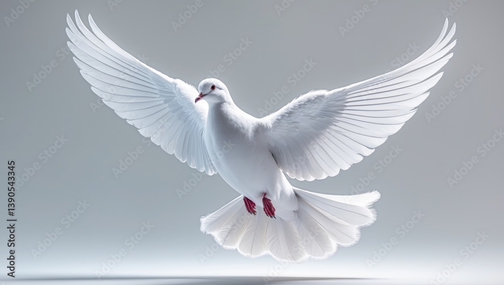 Obraz premium Dove in flight against a white background.