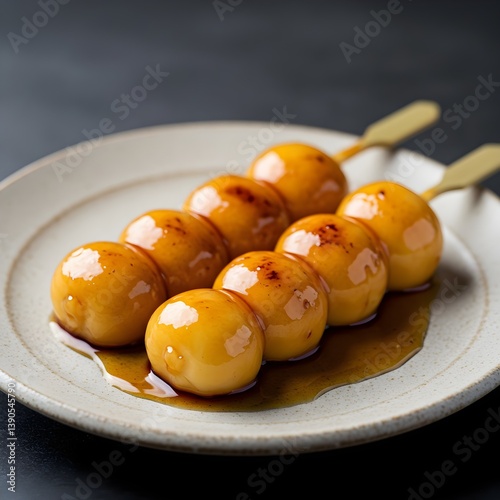 Japanese Sweet Soy Sauce Glazed Rice Dumplings - Mitarashi Dango Plating photo