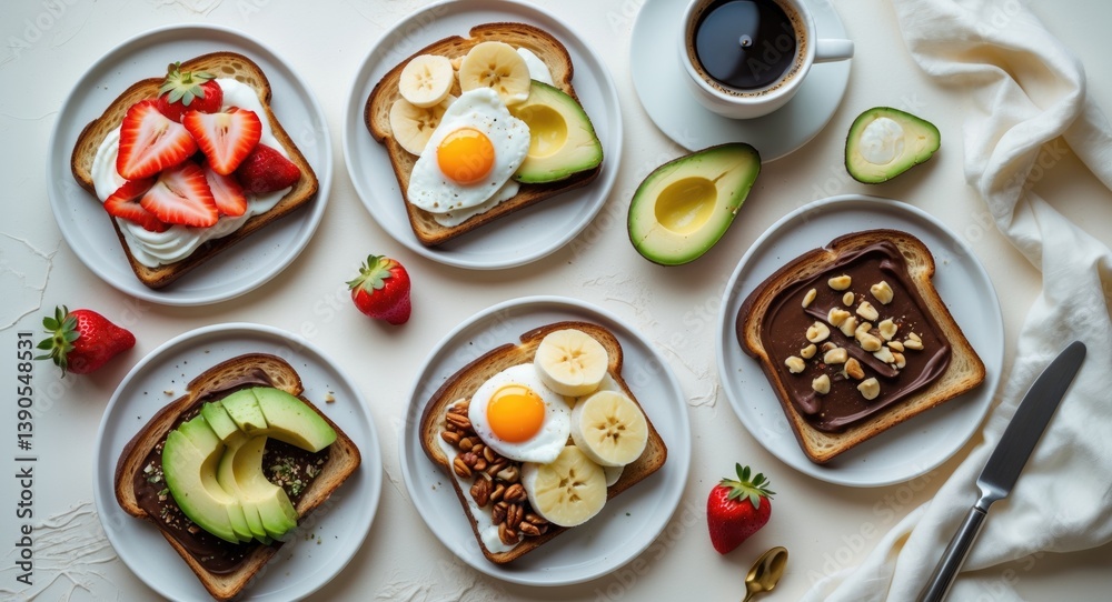 custom made wallpaper toronto digitalBreakfast assortment of toasts with berries, cheese, eggs, and fruit on a soft background.