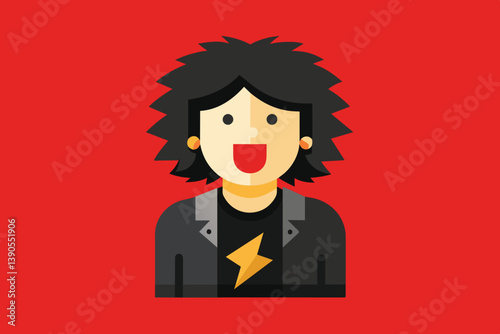 A joyful character features prominently, showcasing spiky black hair and a lightning symbol on their shirt. The bold red background enhances the lively appearance.