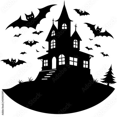 Halloween haunted house illustration for eerie decor .

