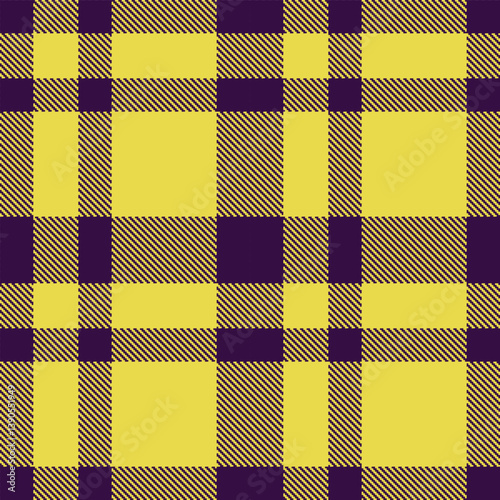 Neon dark violet Tartan patterns fabric texture. Contemporary Autumn dull yellow Seamless Tartan