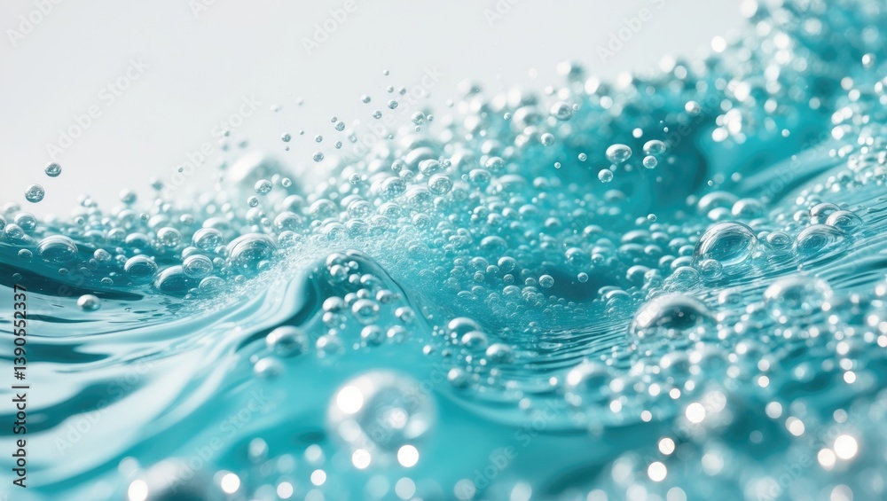 Water featuring numerous bubbles set against a white background. Water featuring numerous bubbles set against a white background.