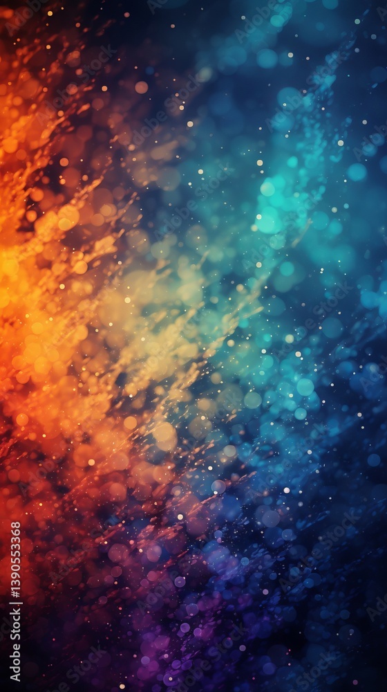 Obraz premium The stars are scattered throughout the image, creating a sense of movement and depth. A colorful, abstract image of a galaxy with bright blue, red, and yellow stars.