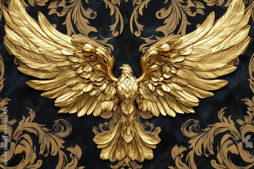 Naklejka premium Golden ornamental wings, baroque style, luxurious embellishment