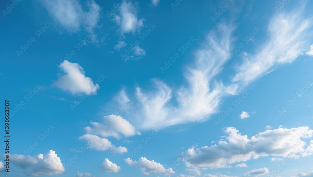 Tiny clouds in a stunning blue sky backdrop. Tiny clouds in a stunning blue sky backdrop.