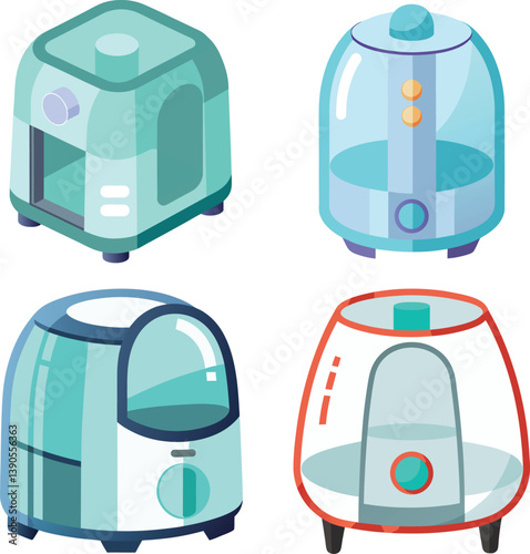 Set of Transparent plastic style air fryer vector illustration on white background.