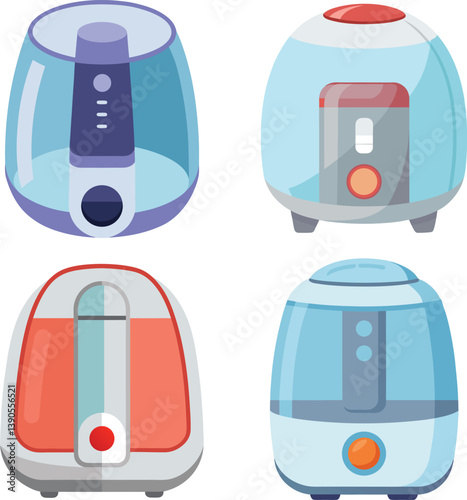 Set of Transparent plastic style air fryer vector illustration on white background.