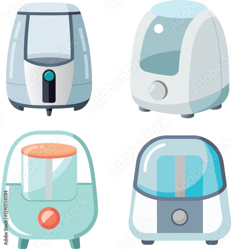 Set of Transparent plastic style air fryer vector illustration on white background.
