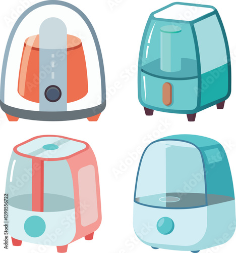 Set of Transparent plastic style air fryer vector illustration on white background.