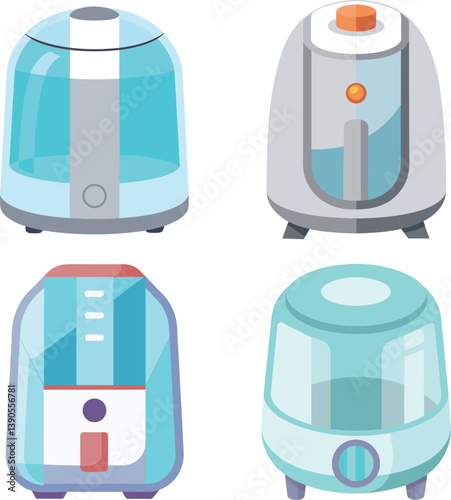 Set of Transparent plastic style air fryer vector illustration on white background.