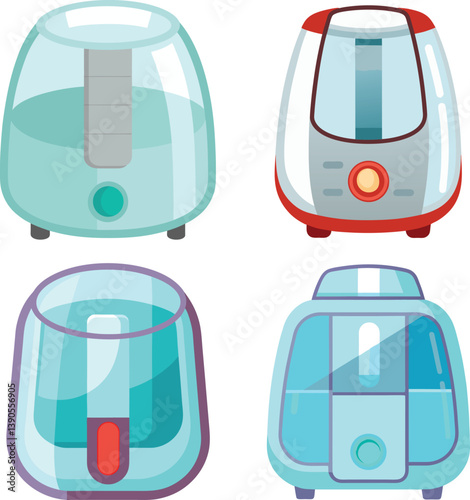 Set of Transparent plastic style air fryer vector illustration on white background.