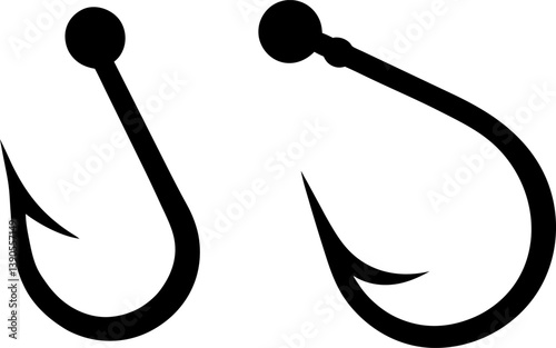 Fish hook vector and Silhouette of fishing hook icons art collection