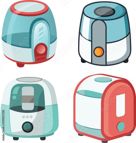 Set of Transparent plastic style air fryer vector illustration on white background.