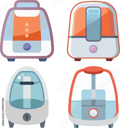 Set of Transparent plastic style air fryer vector illustration on white background.