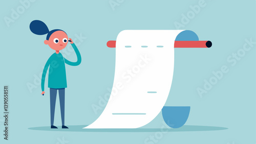 Endless ToDo List A character standing in front of a giant scroll of a todo list that stretches off into the distance looking frustrated while holding a pen and scratching their