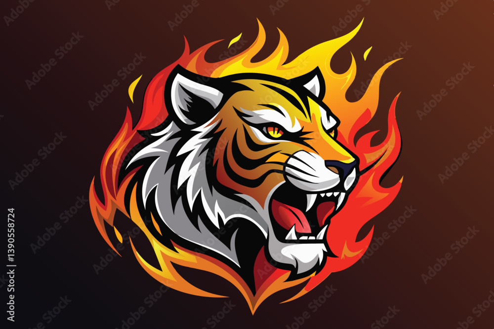 custom made wallpaper toronto digitalThis striking depiction features a tiger's head roaring, surrounded by dynamic flames that emphasize its fierce nature and power.