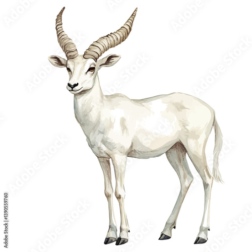 A watercolor painting of addax, isolated on a white background. Addax vector

