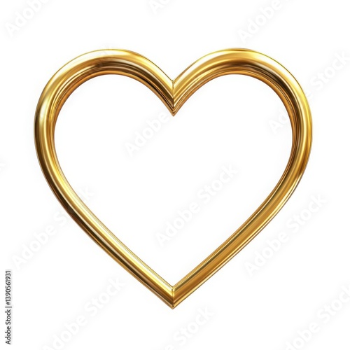 Gold heart frame love valentine romance wedding anniversary celebration isolated on white background