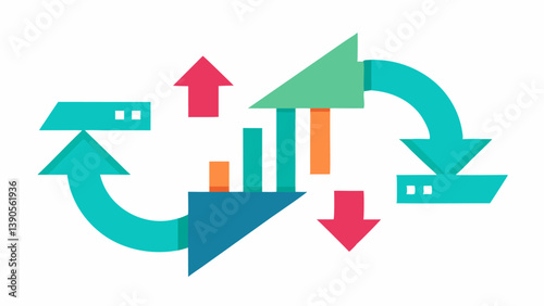 Arrows in Motion A series of arrows moving in different directions representing rapid buy and sell actions with stock symbols integrated into the design.