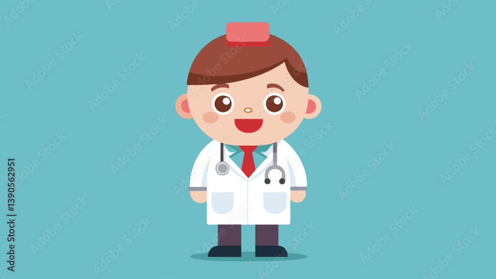 A cartoon character of a smiling doctor dressed in a white coat with a stethoscope, evoking a friendly and professional atmosphere suitable for children's healthcare themes. A cartoon character of a smiling doctor dressed in a white coat with a stethoscope, evoking a friendly and professional atmosphere suitable for children's healthcare themes.
