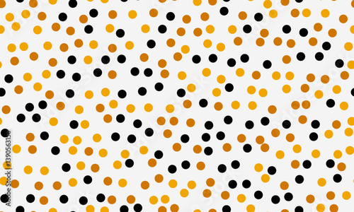 Abstract seamless pattern of scattered black and gold dots on a white background.  Perfect for textile design, website backgrounds, or vibrant branding.