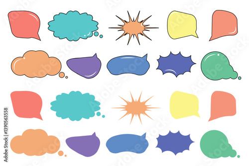 Big set of speech bubbles. Collection of colorful speech balloon, chat bubble or dialog boxes on white background. Different Speech bubbles for talk, dialogue, decoration. Vector illustration