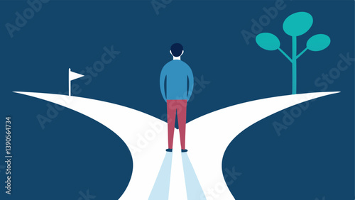 Fork in the Road An individual standing at a fork one path leading to Comfort Zone and the other to Growth Opportunity illustrating the choice between playing it safe and pursuing