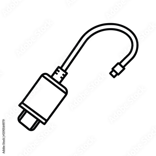 USB flash drive and black cable with plug isolated on white technology background for computer data connection