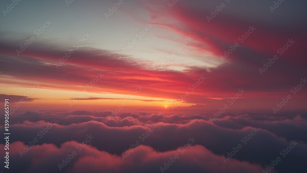 Fototapeta premium Sunset Orange Sky Gradient Overlay with Beautiful Clouds in a Summer Blue Color Landscape. Light and Clean Day in a Calm Tropical Nature during Spring and Autumn.