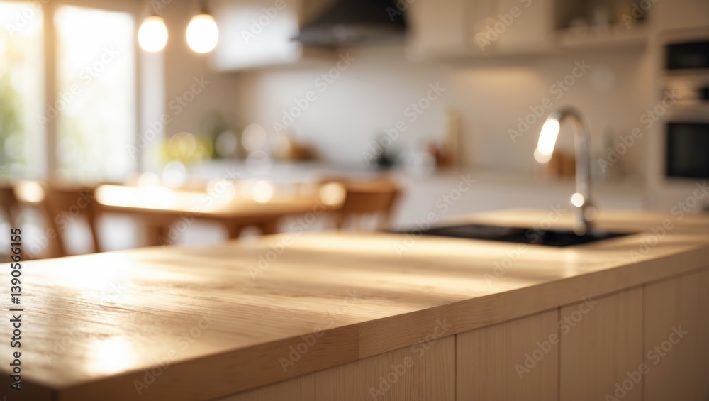 Table surface for product display against interior backdrop Table surface for product display against interior backdrop
