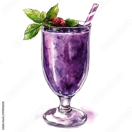 A watercolor painting of acai smoothie, isolated on a white background. Acai smoothie vector


