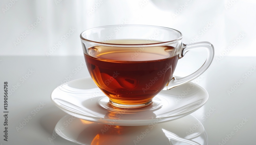 Fototapeta premium Tea in a cup on a light background for breakfast or dinner.