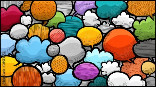 Colorful Speech Bubbles and Cloud Shapes Illustration